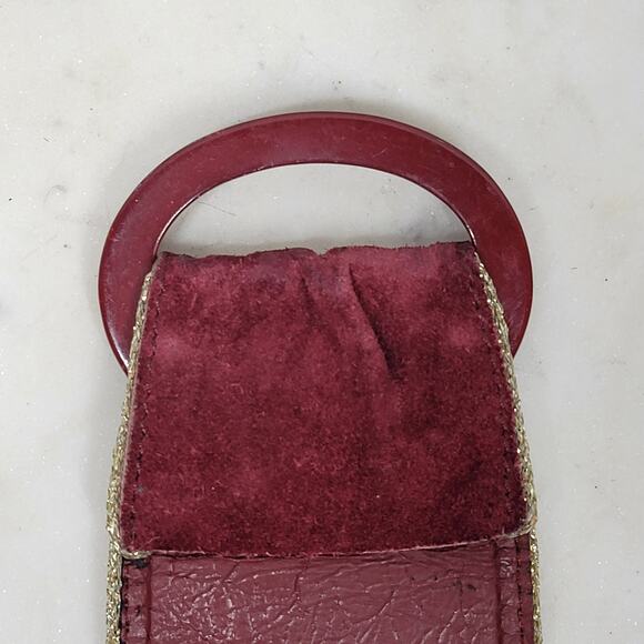VTG Yves Saint Laurent Suede Belt 75/30 Burgundy Red Bakelite Buckle Gold Trim main image 6
